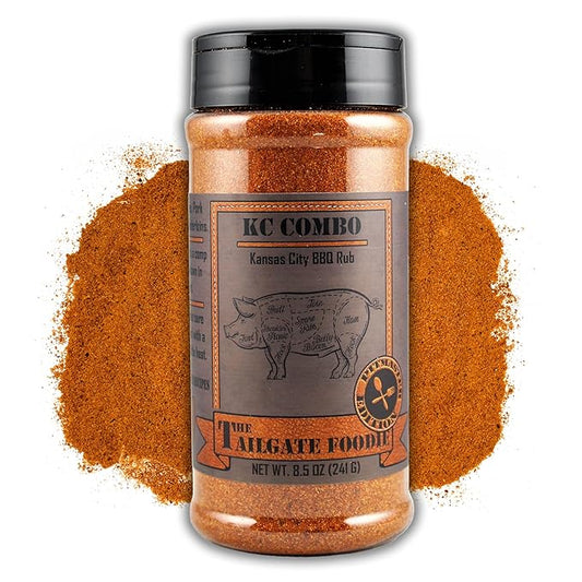 The Tailgate Foodie: K.C. Combo Kansas City BBQ Rub - Sweet & Spicy Blend - Great on Ribs, Pork, and Chicken -Meat - Seasoning and Dry Rub - Large Shaker Bottle