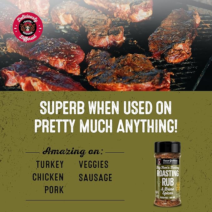 Sauce Goddess Big Tom's Turkey Roasting Rub and Brine Spices - Gluten-Free, Seasonings and Spices for Cooking Turkey and Prime Rib Seasonings - Net Wt. 5.2 oz