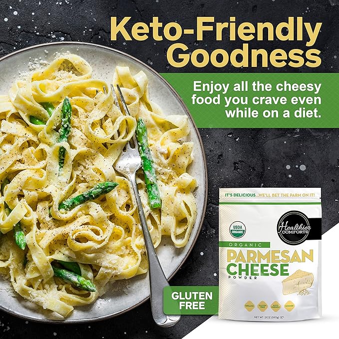 Healthier Comforts Organic Parmesan Cheese Powder, Kosher, Non-GMO, Chemical Free, Gluten Free, Keto Friendly, From Cows Raised Free of Antibiotics or Hormones (rBGH or rBST) (21 oz, Organic Parmesan)