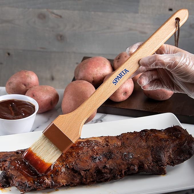 SPARTA 4037000 Boarhair Angled Pastry Brush, Basting Brush with Handle Hole, 16"L x 2"W, Wood Handle