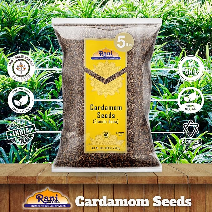 Rani Cardamom (Elachi) Decorticated Seeds Indian Spice 80oz (5lbs) 2.27kg Bulk ~ All Natural | Vegan | Gluten Friendly | NON-GMO | Kosher | Indian Origin