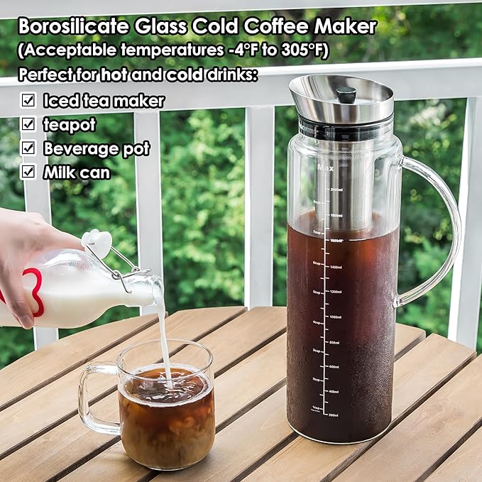 Aquach 68 Oz Cold Brew Coffee & Iced Tea Maker ??Airtight Lid for Freshness Up to 2 Weeks, Dishwasher Safe