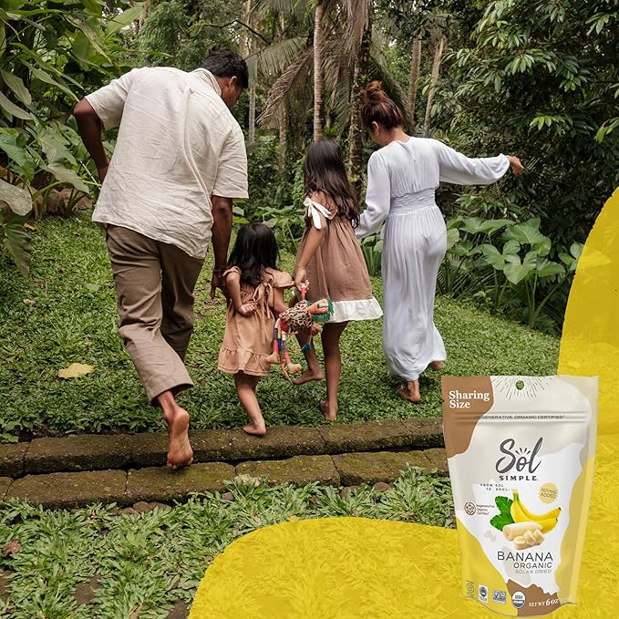 SOL SIMPLE Regenerative Organic Certified, Dried Banana | 6oz Snack Pack | One Ingredient | Vegan | Non-GMO | No Added Sugar | Dried Fruit No Sugar