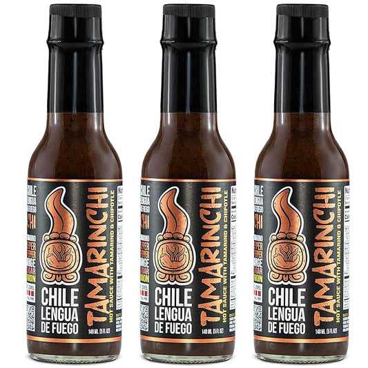 Hot Sauce | Chile Lengua de Fuego (Pack of 3, Tamarinchi) – Mild Tamarind & Chipotle Gourmet Sauce with Citrus & Garlic, Sweet and Smoky Trio