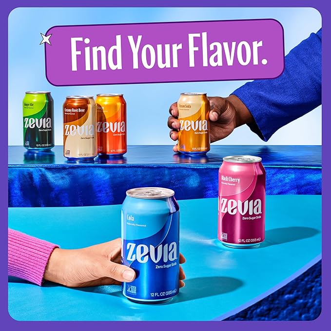 Zevia Zero Sugar Soda, Grape, 12 oz Cans (24-Pack) ??Naturally Sweetened, Zero Calorie Sugar Free Soda - Non-GMO Project Verified, Gluten-Free, Vegan
