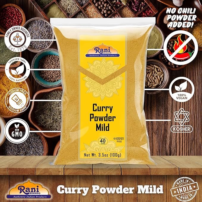 Rani Curry Powder Mild (10-Spice Authentic Indian Blend) 3.5oz (100g) ~ All Natural | Salt-Free | NO Chili or Peppers | Vegan | No Colors | Gluten Friendly | NON-GMO | Indian Origin