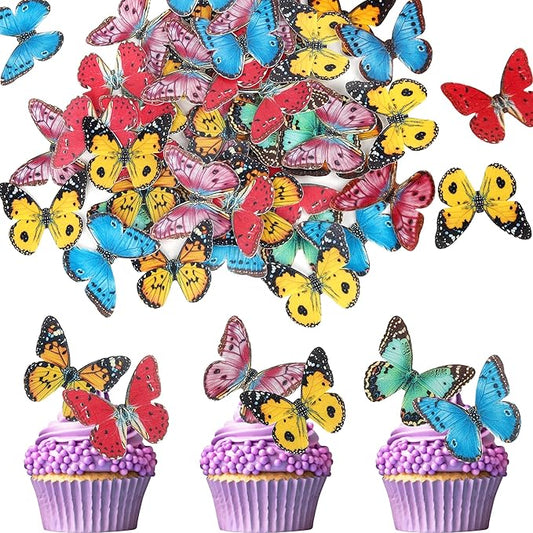 40 PCS Edible Butterfly Cupcake Toppers Edible Butterflies for Cake Decorations Edible Butterfly Cupcake Picks for Wedding Birthday Butterfly Themed Party Cupcake Decorating Supplies Multi Colors