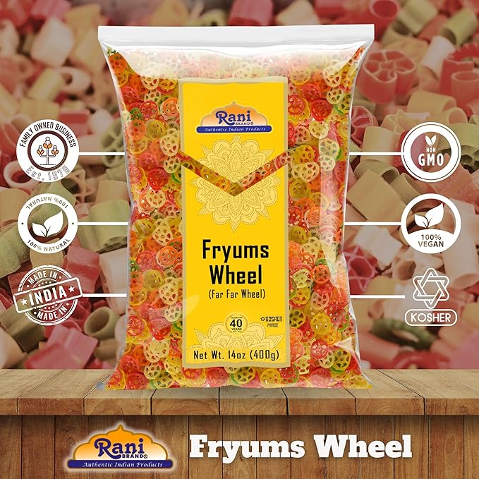 Rani Far Far/Fryums (Wheat & Tapioca Pellet) Wheel Shape 14oz (400g) ~ Vegan, Kosher, Uncooked, Used to Make Papad, Bhungra/Chip Snack