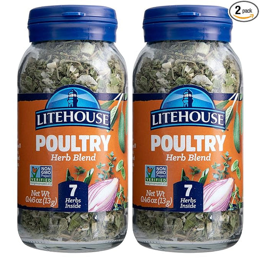 Litehouse Freeze Dried Poultry Herb Blend - Substitute for Fresh Poultry Herb, Jar Contains 7 Herbs, Organic, Poultry Herb Blend Seasoning, Non-GMO, Gluten-Free - 0.46 Ounce 2-Pack