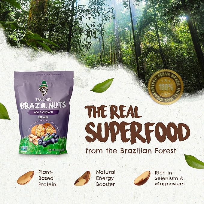 Snack Açaí Trail Mix 7 oz – The True Organic Brazil Nuts Roasted + Açaí Fruit Nibs + Cupuaçu Fruit Nibs – Nutrient-Rich and Practical Combo – Fresh, Vegan and Gluten Free – Forest Up