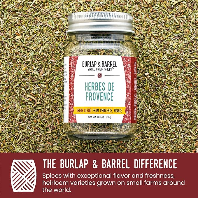 Burlap & Barrel Herbes de Provence – Iconic Herb Blend Grown & Blended in France – Herbes de Provence Seasoning – As Seen on Shark Tank - 0.8oz Glass Jar