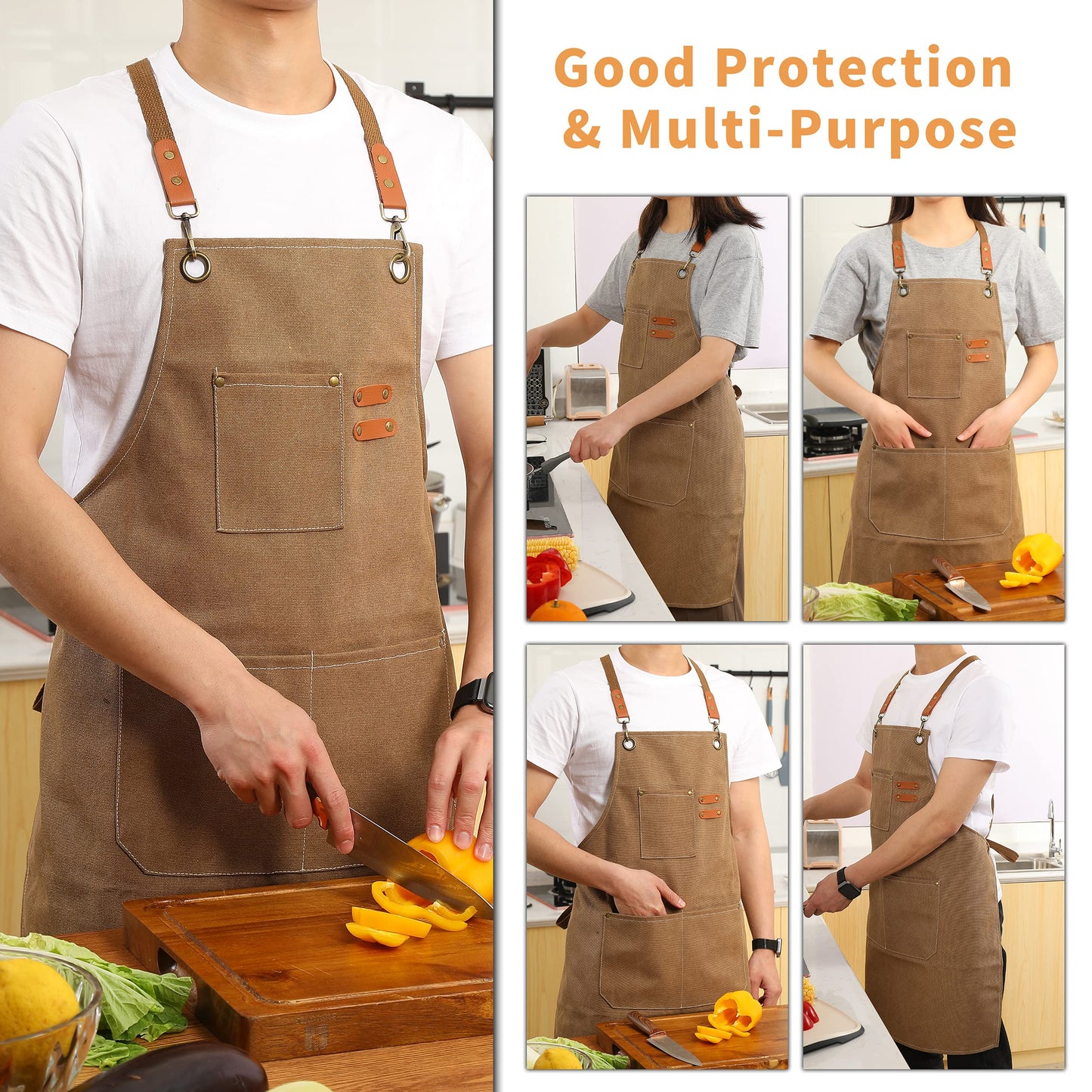 Tosewever Canvas Cross Back Chef Apron for Men Women with Adjustable Straps Large Pockets