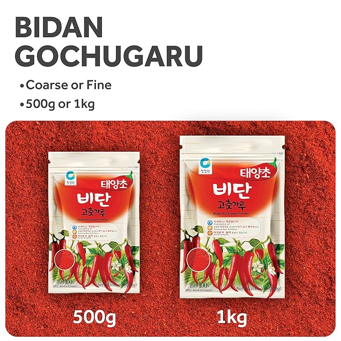 Chung Jung One O'Food Gochugaru Korean Red Chili Pepper Powder ??[1.1 lb] Premium Sun-Dried Bidan Chili Flakes, Authentic Korean Spice for Kimchi & Cooking - [1 Pack - Fine]