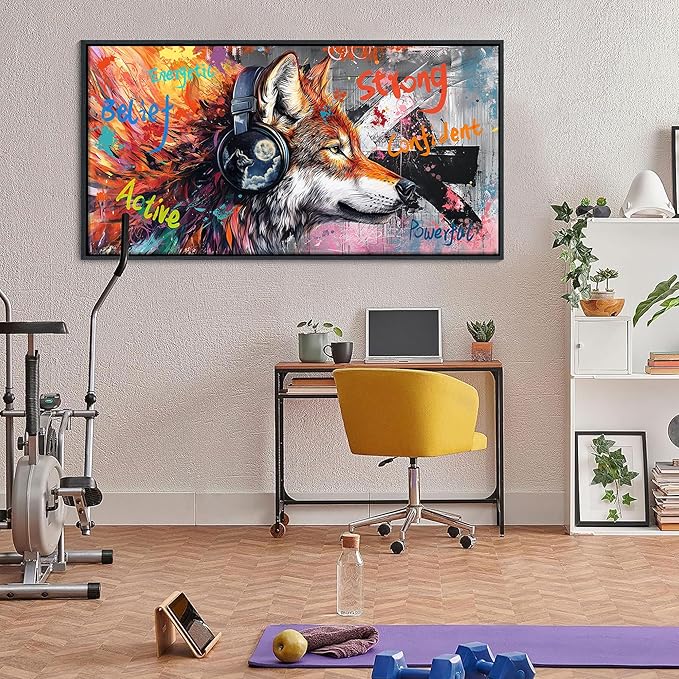 JEAWA Graffiti Canvas Wall Art - Modern Street Pop Art Wolf Funny Graffiti Framed Painting for Living Room Bedroom Bathroom Office Home Pictures Inspiring Decor Gifts for Boys 20x40 IN