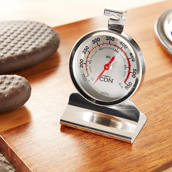 "CDN Oven Thermometer ProAccurate®, Easy-to-Read 2"" Dial, Stainless Steel Housing, Temperature Zones, Stand or Hang, Monitor Oven Temperatures, NSF Certified - DOT2 "