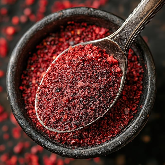 SavorSatch Ground Sumac ??4oz Resealable Pouch | Certified Kosher, GMO Free, Allergen-Free | Tangy, Deep Red Spice for Middle Eastern Cooking, Salads, and Meats | Product of Turkey