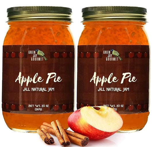 Green Jay Gourmet Apple Pie Jam - All-Natural Fruit Jam with Apples, Cinnamon & Spices - Vegan, Gluten-free Jam - Contains No Preservatives or Corn Syrup - Made in USA - 2 x 20 Ounces