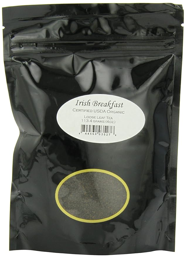 Organic Irish Breakfast Tea Pouches - 4oz | Loose Leaf Black Tea | Full-Bodied and Robust Flavor | Strong Morning Blend | Enjoy with Milk or Sugar | Bold Traditional Taste
