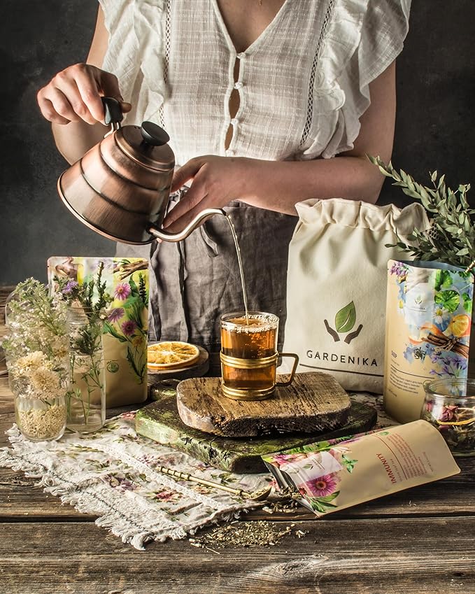 Gardenika Organic Loose Leaf Tea Sampler - Herbal Caffeine-Free Set - Ayurvedic Blend, KSA Kosher, No Natural or Artificial Flavors (5 Pack)