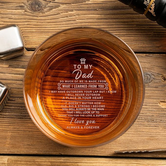 To Dad - Whiskey Rocks Glass, 14.2 Oz Old Fashioned Glasses for Dad, Unique Father's Day Gift Idea