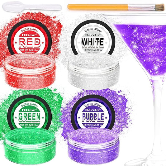 Edible Glitter - 4 Colors Luster Dust Edible Glitter for Cocktails, Food Grade Cake Decorating Shimmering Glitter for Drinks, Powder Glitter for Chocolate, Fondant, Drinks, Painting - 5g
