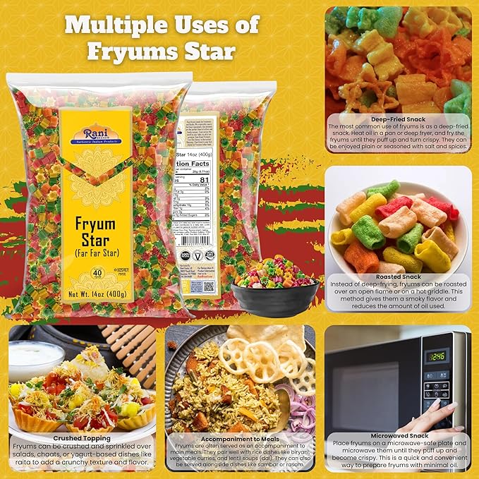 Rani Far Far/Fryums (Wheat & Tapioca Pellet) Star Shape 14oz (400g) ~ Vegan, Kosher, Uncooked, Used to Make Papad, Bhungra/Chip Snack