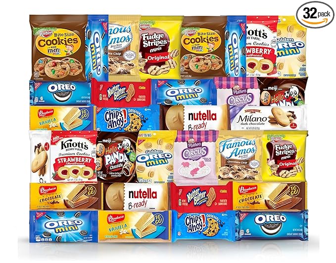 Cookies Variety Pack - Individually Wrapped Assortment, Sampler Bulk Care Package - Cookie Bundle, Office, 32 Count, Office and Kids Cookies