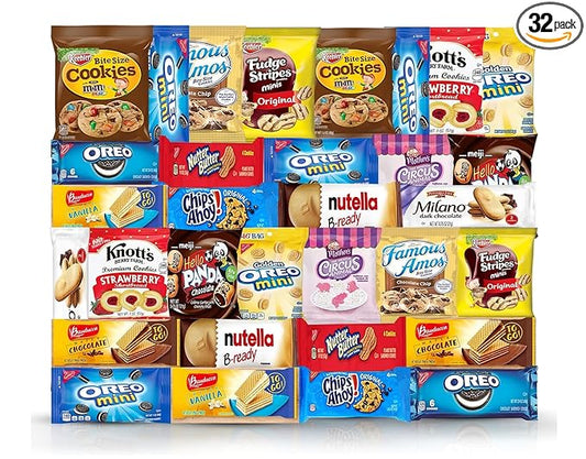 Cookies Variety Pack - Individually Wrapped Assortment, Sampler Bulk Care Package - Cookie Bundle, Office, 32 Count, Office and Kids Cookies
