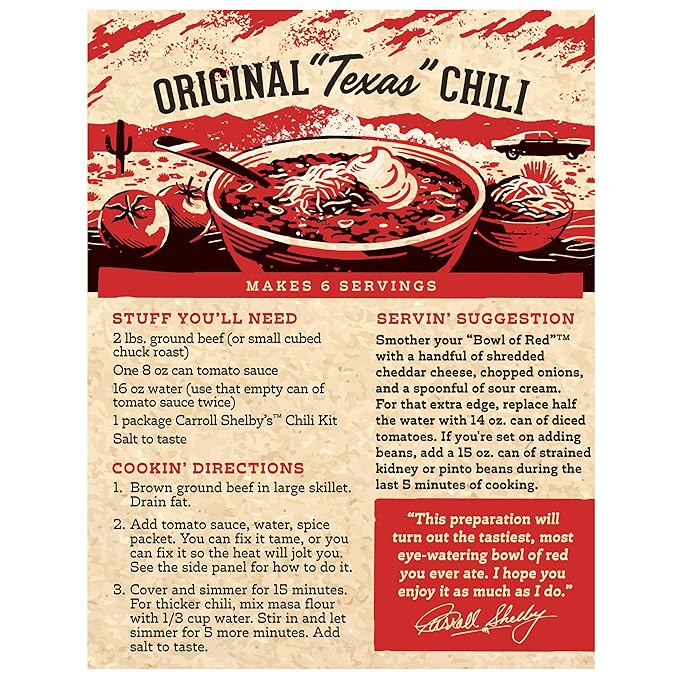 Carroll Shelby's Original Texas Brand Chili Kit 3.65oz Box (Pack of 8)