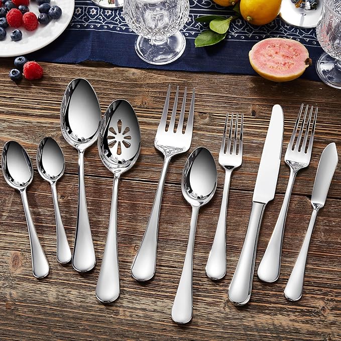 KEAWELL Premium Verona 4-Piece 9 inch Spoon Set ??18/10 Stainless Steel, Heavy-Duty Mirror-Finished Flatware for Daily Meals, Hosting and Special Occasions (4, Serving Spoons and Slotted Spoons)