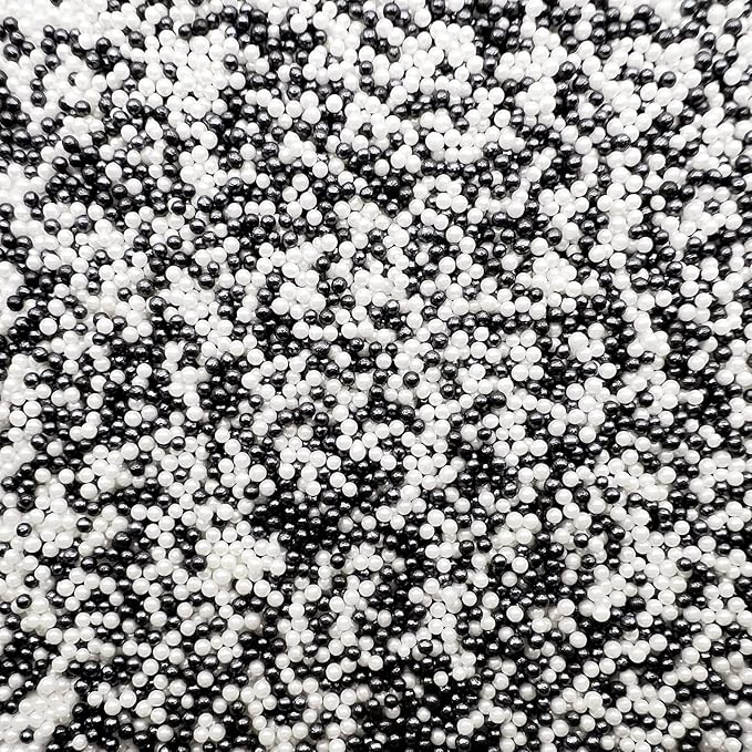 SE Si&Moos Nonpareil Sprinkles, 2mm Black and White Mini Edible Pearls White and Black Sprinkles for Cake Decorating Halloween Cookie Decorations Wedding Shower Party Christmas Holiday Supplies 3.5 OZ