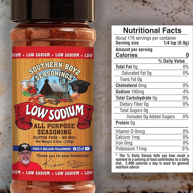 Southern Boyz Low Sodium All Purpose Cajun Creole Seasoning, 5.6 Ounce Shaker (No MSG Blend)