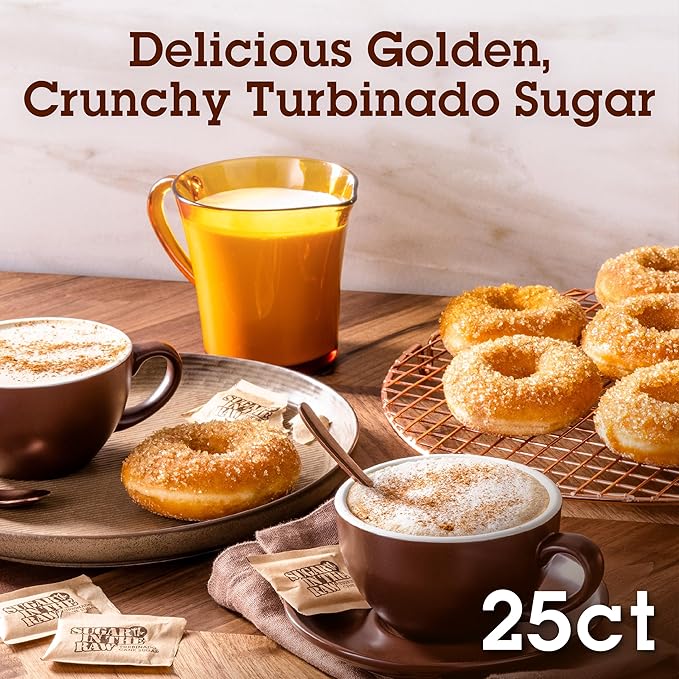 Sugar In The Raw Turbinado Cane Sugar Packets, 25 Ct, Pure, All-Natural Turbinado Sugar, Non-GMO Project Verified, Kosher, Vegan and Gluten Free