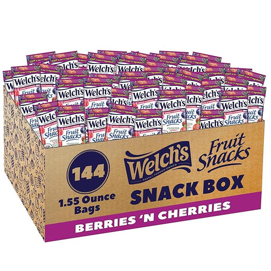 Welch's Fruit Snacks, Berries 'n Cherries, Great for School Lunches, Bulk Pack, Individual Single Serve Bags, 1.55 oz (Pack of 144)