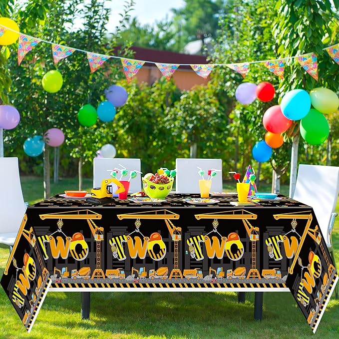 Two Construction Party Tablecloths - 3Pcs Dump Truck Birthday Party Table Covers Decorations, Construction Themed Rectangular Plastic Disposable Table Cloth for Kids Birthday Baby Shower Supplies