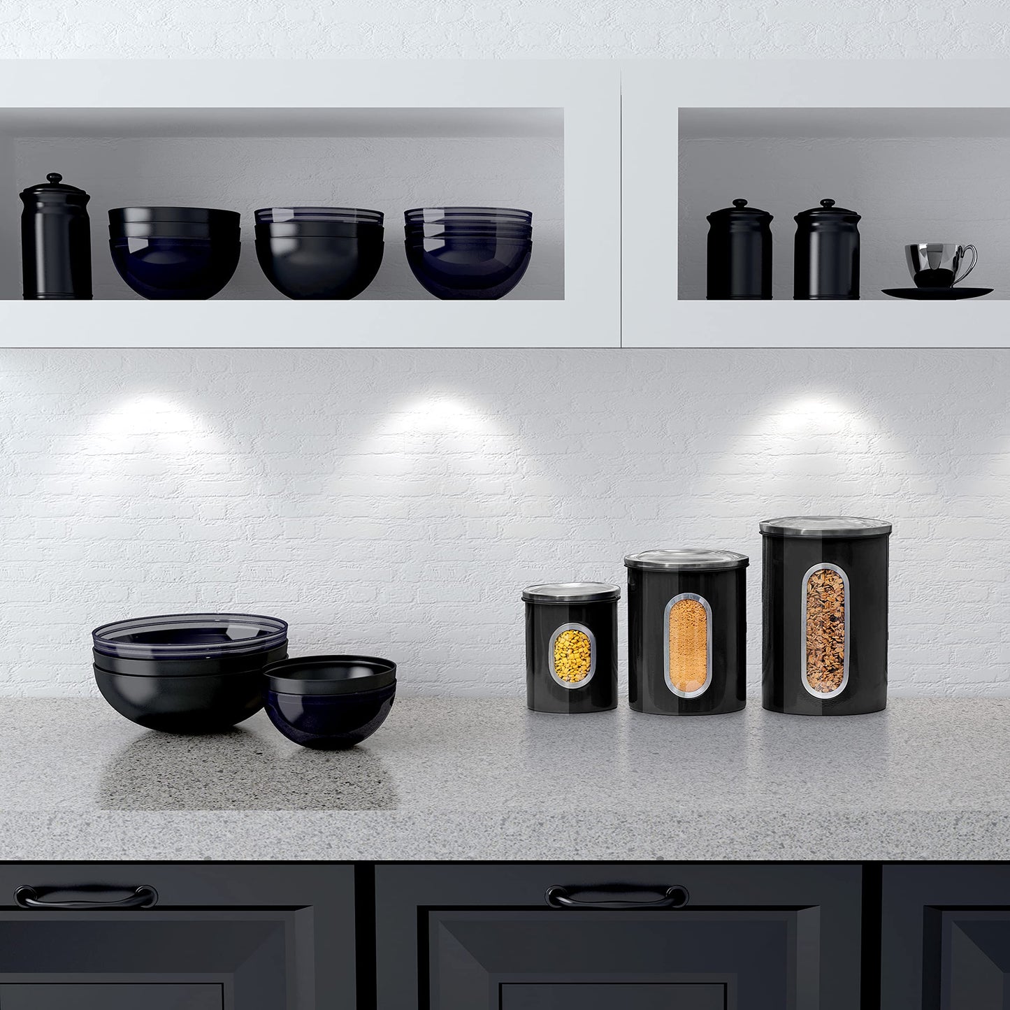 Mixpresso 3-Pcs Black Canisters Set for Kitchen Storage Airtight Jars