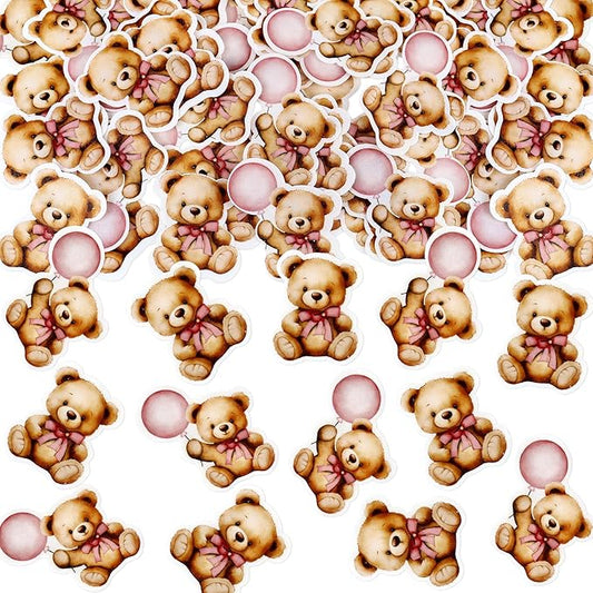 40 PCS Edible Wafer Paper Baby Shower Bear Cupcake Toppers Drink Topper Selection Baby Bear Theme Baby Shower Decorative Supplies Jungle Animal Theme Birthday Party Cake Decorative Supplies Pink