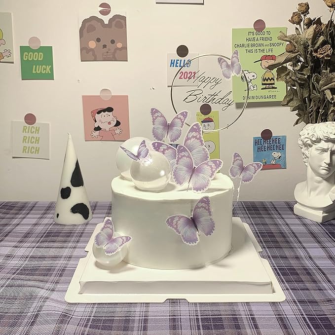 11-Piece Purple & Gold Butterfly Cake Toppers Set - Happy Birthday & Party Decorations