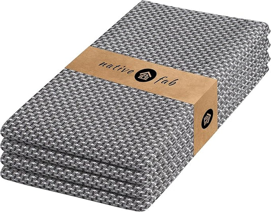 Native Fab 4 Pack Dotted Pattern Kitchen Dish Towels Cotton Super Absorbent Quick Drying Reusable 18x26 Inches - Bar Hand Towels, Kitchen Cleaning Towels with Hanging Loop, Grey