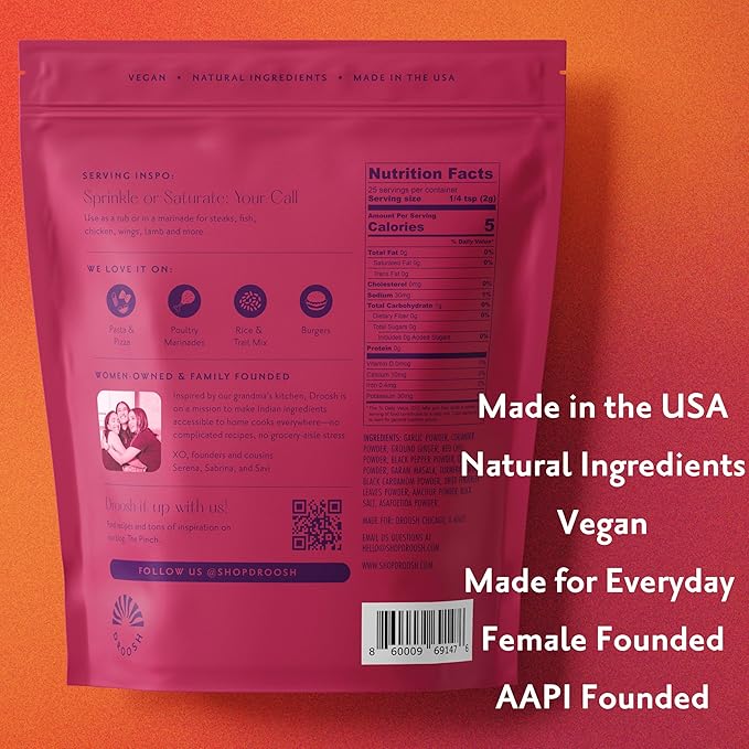 Droosh Tikka Masala Spice Mix, Indian Spices, Sweet and Savory, Tikka Masala Powder for Sandwiches, Snacks, Fruit & Cooking (1.7 ounce)