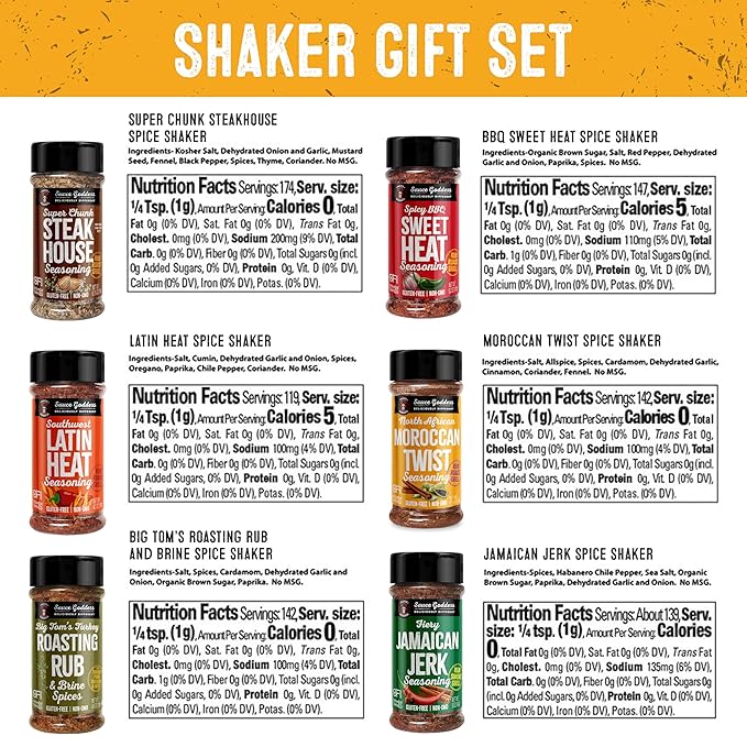 Sauce Goddess - Spice 6-Pack Sampler - Seasonings & Spices Gift Set, No Additives, Non-GMO, Gluten-Free, Shaker Set (6 pcs)