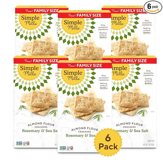 Simple Mills Rosemary & Sea Salt Almond Flour Crackers Family Size, Pack of 6