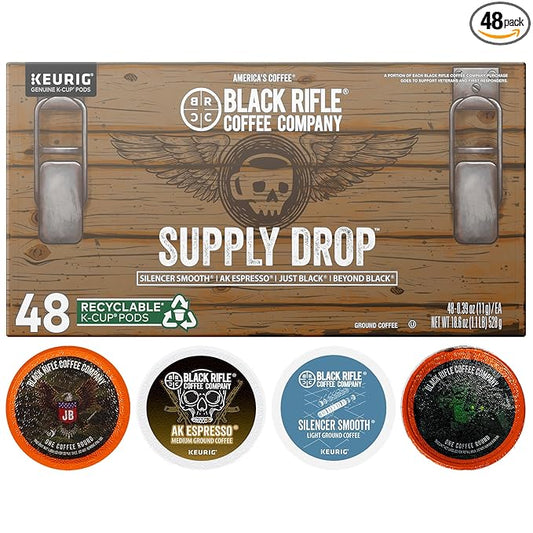 Black Rifle Coffee Company Supply Drop Variety Pack (48 Count of K Cups) - K Cups Coffee Variety Pack - Contains Silencer Smooth, AK Espresso, Just Black, & BeyondBlack KCup Pods