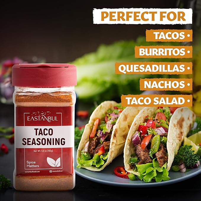 Eastanbul Taco Seasoning Mix, 5.6oz Taco Seasoning, 100% Natural, Vegan Spice Mix, Non-GMO & Vegan, Spice for Quick Recipes