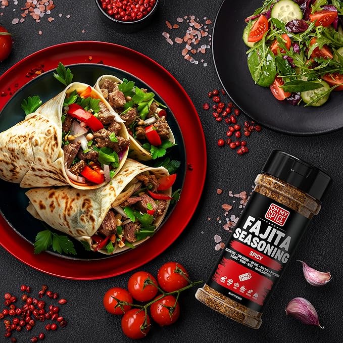 Fajita Seasoning Mix Spicy Chili Powder - Gluten Free & Low Sodium Mexican Seasoning Blend for Meat, Vegetables, Steak & Chicken Fajita. Taco Seasonings Mix Spices. Hot Fajitas Seasonings Spice. 4.5oz