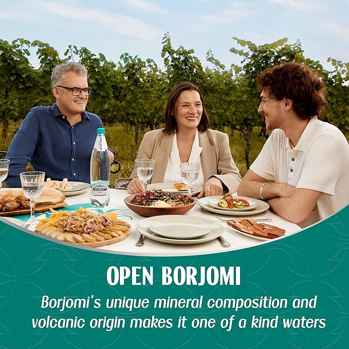 BORJOMI Sparkling Mineral Water, Bottled from Georgian Volcanic Springs, Naturally Carbonated, Plain, Unflavored, Plastic Bottles, 25.3 fl oz, 6 Pack