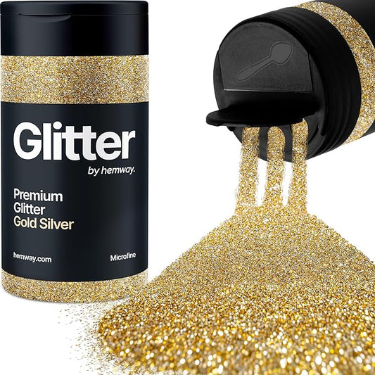 Hemway Premium Glitter Shaker - Gold Silver | 125g Microfine Metallic Flake Sequins for Resin & Epoxy Crafts | Craft Supplies for Tumblers, Festival, Art