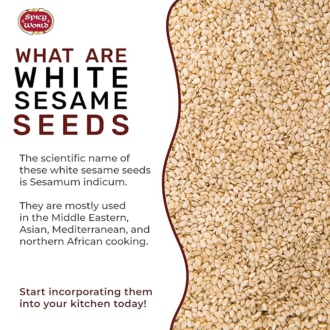 Spicy World White Sesame Seeds 3 LB Bag - Natural, Raw, Hulled, Non-GMO, Bulk Resealable Bag
