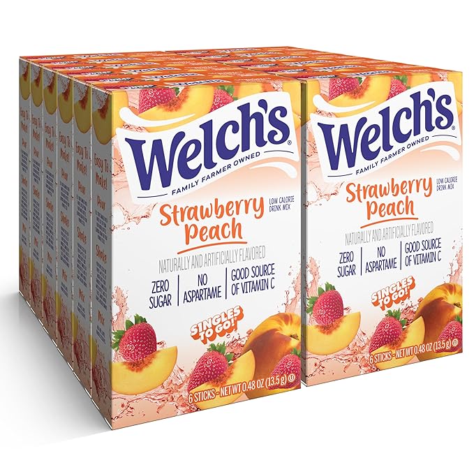 Welch's Singles To Go Water Drink Mix - Powder Sticks, Strawberry Peach, 0.48 Ounce (Pack of 12)