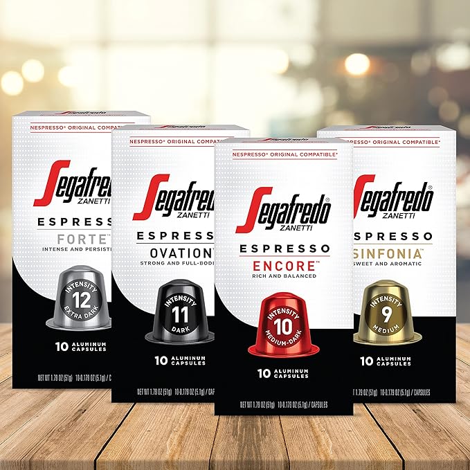 Segafredo Zanetti Espresso Capsules – Aluminum Pods for Nespresso Original Machines – Medium Roast Premium Espresso with a Sweet Aroma – Subtle, Intensity 9 – Sinfonia, 10 Count (Pack of 4)